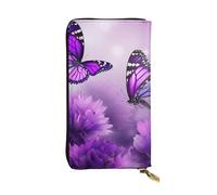 OUSIKA Leather Wallet for Women Men Clutch Wallets Money Case Large Credit Card Holder Purple Flower Butterflies Wallets with Zipper Phone Holder Long Travel Purse