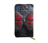 OUSIKA Leather Wallet for Women Men Clutch Wallets Money Case Large Credit Card Holder Red Butterfly Wallets with Zipper Phone Holder Long Travel Purse