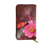 OUSIKA Leather Wallet for Women Men Clutch Wallets Money Case Large Credit Card Holder Red Flower and Butterfly Wallets with Zipper Phone Holder Long Travel Purse
