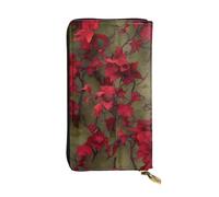 OUSIKA Leather Wallet for Women Men Clutch Wallets Money Case Large Credit Card Holder Red Flower Vine Wallets with Zipper Phone Holder Long Travel Purse