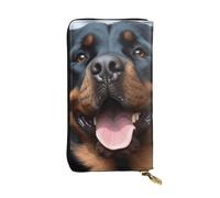 OUSIKA Leather Wallet for Women Men Clutch Wallets Money Case Large Credit Card Holder Rottweiler Dogs Tongue Head Wallets with Zipper Phone Holder Long Travel Purse