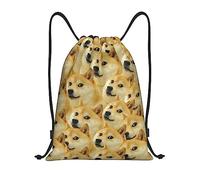 OUSIKA Mr Doge Meme Drawstring Bags Waterproof Lightweight Backpack Pull String Bag Beach Bag For Gym Yoga, Black, M, Travel Backpacks