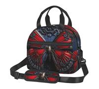 OUSIKA Red Butterfly Printed Lunch Bag for Women Men Reusable Insulated Lunch Box Travel Lunch Tote Bag Lunch Container Box Portable Lunchbag for Work Picnic Camping, Black
