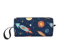 OUSIKA Rocket in Space Cosmetic Bags for Women Portable Makeup Bag Travel Storage Bag Daily Receive Bag Large Capacity Toiletry Bag, White, White, One Size