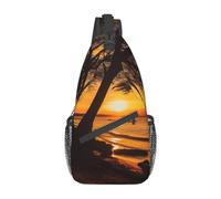 OUSIKA Seashore Trees Sunset Sling Bag Lightweight Chest Bag Crossbody Bag Shoulder Bag Sports Backpack For Women Men