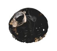 OUSIKA Shower Cap Reusable Bath Caps for Women Long Hair Double Layer Waterproof Hair Caps Black Dachshund Elastic Shower Hat Hair Protector for Ladies Spa Salon