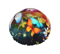 OUSIKA Shower Cap Reusable Bath Caps for Women Long Hair Double Layer Waterproof Hair Caps Colorful with butterfly Elastic Shower Hat Hair Protector for Ladies Spa Salon
