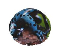 OUSIKA Shower Cap Reusable Bath Caps for Women Long Hair Double Layer Waterproof Hair Caps Dart Frog Blue Elastic Shower Hat Hair Protector for Ladies Spa Salon