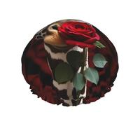 OUSIKA Shower Cap Reusable Bath Caps for Women Long Hair Double Layer Waterproof Hair Caps Giraffe kissing flower Elastic Shower Hat Hair Protector for Ladies Spa Salon