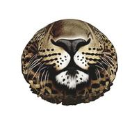 OUSIKA Shower Cap Reusable Bath Caps for Women Long Hair Double Layer Waterproof Hair Caps Patterned leopard head Elastic Shower Hat Hair Protector for Ladies Spa Salon