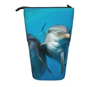OUSIKA Smiling Face Dolphins Pencil Case Standing Cute Pencil Bag Telescopic Pencil Pouch Pop Up Pen Holder Makeup Bag for Women Men