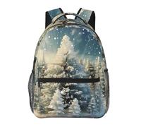 OUSIKA Snow Wonderland Pine Tree Christmas Print Backpack Large Travel Backpack Laptop Bag For Women and Men Casual Daypack, Black, One Size