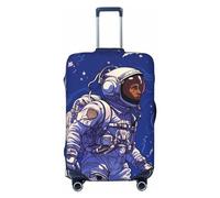 OUSIKA Travel Luggage Cover Elastic Suitcase Cover with Invisible zipper Black astronaut on blue Washable Suitcase Protector Cute Anti Scratch Luggage Protector for 18-31 inch Suitcase, Black, L