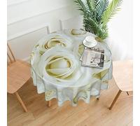 OUSIKA White Rose Round Tablecloth 60 Inch Dust-Proof Wrinkle Resistant Table Cover Waterproof Decorative Table Cloth for Holiday Home Party Wedding Picnic