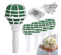 Ousinby Bridal Bouquet Foam Holder,5PCS Bouquet Handles With Foam and 100 PCS Flower Pins Floral Holders for Wedding Flowers Artificial