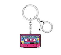 OUSIO Acrylic 70s 80s 90s Colorful Retro Cassette Tape Keychain Hip Hop Pink Key Ring Charm For Women Music Themed Party Gift, Hot Pink, Medium