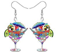 OUSIO Acrylic Cartoon Macaw Parrot Earrings Cocktail Tropical Hawaiian Bird Dangle Jewellry For Women Charm Accessories Gifts (Pink)