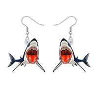 OUSIO Acrylic Cool Shark Earrings Fierce Ocean Fish Animals Dangle Hypoallergenic Jewellry For Women Sea Charms Gifts (Red)