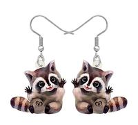 OUSIO Acrylic Cute Raccoon Earrings Two Side Pattern Cartoon Blue Bow Tie Jungle Animals Dangle Hypoallergenic Jewellry For Women Cool Gifts (Brown)