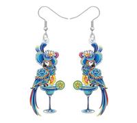 OUSIO Acrylic Novelty Macaw Parrot Earrings Floral Tropical Bird Dangle Lightweight Jewellry for Women Holiday Gifts Hawaii Beach Party Accessories (Blue)