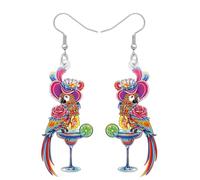 OUSIO Acrylic Novelty Macaw Parrot Earrings Floral Tropical Bird Dangle Lightweight Jewellry for Women Holiday Gifts Hawaii Beach Party Accessories (Pink)