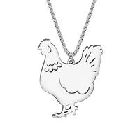 OUSIO Adorable Hen Necklace Pendant Stainless Steel 18K Gold Silver Plated Farm Animals Chicken Jewellry Charms For Women Gifts (Silver Plated)