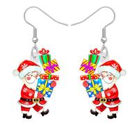 OUSIO Christmas Day Acrylic Cute Santa Claus Earrings Two Side Pattern Cartoon Garland Santa Claus Dangle Jewellry For Women Charms Holiday Carnival Party New Year Gifts (Multi)