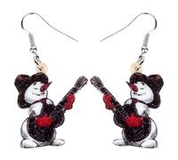 OUSIO Christmas Day Adorable Top Hat Snowman Earrings Acrylic Music Novelty Violin Guitar Snowman Dangle Charms Jewellry For Women Holiday Gifts (Black)