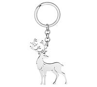OUSIO Christmas Day Reindeer Keychain Stainless Steel 18K Gold Silver Plated Deer Key Ring For Women Charms Wallet Decor Gift (Silver Plated)