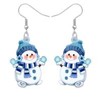 OUSIO Cute Christmas Snowman Earrings Christmas Day Acrylic Winter Hat Scarf Snowman Dangle Jewellry Charms For Women Holiday Gifts (Blue)