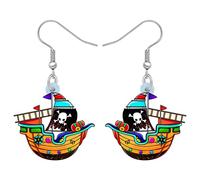 OUSIO Halloween Acrylic Funny Cartoon Pirate Ship Earrings Cute Sail Boat Dangle Hypoallergenic Jewellry For Women Charms Pirate Themed Party Gifts (Multi)