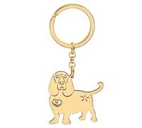 OUSIO Stainless Steel 18K Gold Plated Cute Basset Hound Dog Keychain Pets Puppy Key Ring For Women Car Bag Wallet Charm Gifts (Gold)