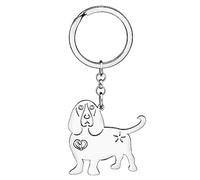 OUSIO Stainless Steel 18K Gold Plated Cute Basset Hound Dog Keychain Pets Puppy Key Ring For Women Car Bag Wallet Charm Gifts (Silver)