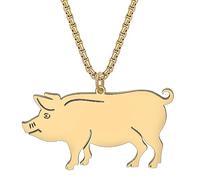 OUSIO Stainless Steel 18K Gold Plated Cute Pig Pendant Necklace For Women Farm Animals Pets Adjustable Link Chain Dainty Jewellry (18K Gold Plated)