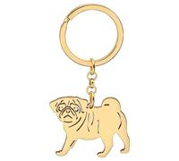 OUSIO Stainless Steel 18K Gold Plated Cute Pug Dog Keychain Pets Puppy Key Ring For Women Car Wallet Backpack Charm Dog Gifts (Gold)