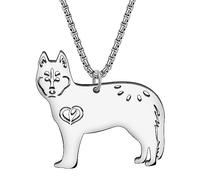 OUSIO Stainless Steel 18K Gold Plated Cute Siberian Husky Dog Necklace Pets Animals Puppy Pendant Doggy Jewellry for Women Charm Birthday Gifts (Silver Plated)
