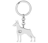 OUSIO Stainless Steel 18K Gold Plated Doberman Dog Keychain Cool Pets Puppy Key Ring For Women Car Backpack Purse Charm Gifts (Silver)