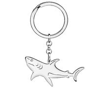 OUSIO Stainless Steel 18K Gold Plated Fierce Shark Keychain Sea Fish Key Ring For Women Backpack Car Wallet Ocean Decor Gifts (Silver)