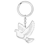 OUSIO Stainless Steel 18K Gold Plated Pigeon Keychain Fly Bird Dove Key Ring For Women Car Purse Bag Spring Summer Charm Gift (Silver)