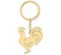 OUSIO Stainless Steel 18K Gold Plated Rooster Keychain Farm Chicken Key Ring For Women Car Wallet Backpack Decor Charm Gifts (Gold Plated)