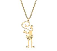OUSIO Stainless Steel 18K Gold Silver Plated Adorable Monkey Necklace Pendant Jungle Animals Jewellry Charms Birthday Fun Gifts For Women (18K Gold Plated)