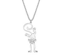 OUSIO Stainless Steel 18K Gold Silver Plated Adorable Monkey Necklace Pendant Jungle Animals Jewellry Charms Birthday Fun Gifts For Women (Silver Plated)