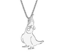 OUSIO Stainless Steel 18K Gold Silver Plated Cute Cockatiel Necklace Bird Animals Australia Cockatoo Parrot Pendant Jewellry For Women Charms Holiday Gifts (Silver-Plated)