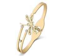 OUSIO Stainless Steel 18K Gold Silver Plated Cute Dragonfly Cuff Bangle Bracelets Fly Insect Dragonfly Jewellry For Women Spring Summer Charms Decor Gifts (18K Gold Plated)