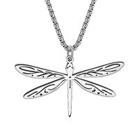OUSIO Stainless Steel 18K Gold Silver Plated Cute Dragonfly Necklace Pendant Spring Summer Insects Charm Jewellry For Women Gifts (Silver-Plated)