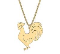 OUSIO Stainless Steel 18K Gold Silver Plated Cute Rooster Necklace For Women Charms Holiday Gifts Farm Animals Chicken Pendant Jewellry (18K Gold Plated)