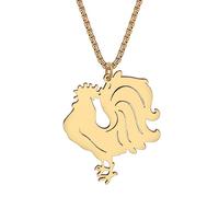 OUSIO Stainless Steel 18K Gold Silver Plated Cute Rooster Necklace For Women Charms Holiday Gifts Farm Animals Chicken Pendant Jewellry (Gold-Plated)