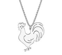 OUSIO Stainless Steel 18K Gold Silver Plated Cute Rooster Necklace For Women Charms Holiday Gifts Farm Animals Chicken Pendant Jewellry (Silver Plated)