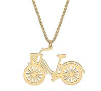 OUSIO Stainless Steel 18K Gold Silver Plated Fun Bike Necklace Bicycle Pendant Jewellry For Women Cycling Lovers Sports Fan Charms Party Gifts (18K Gold Plated)