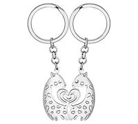 OUSIO Stainless Steel Cute Giraffe Keychain 2pcs Love Heart Fawn Couples Key Ring Deer Animals Valentine's Day Gift for Women (Silver Plated)